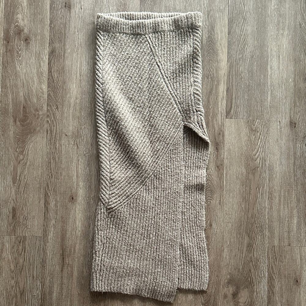 NICHOLAS Kyleigh Ribbed Knit Midi Skirt Tan Small Wool Blend Side Slit